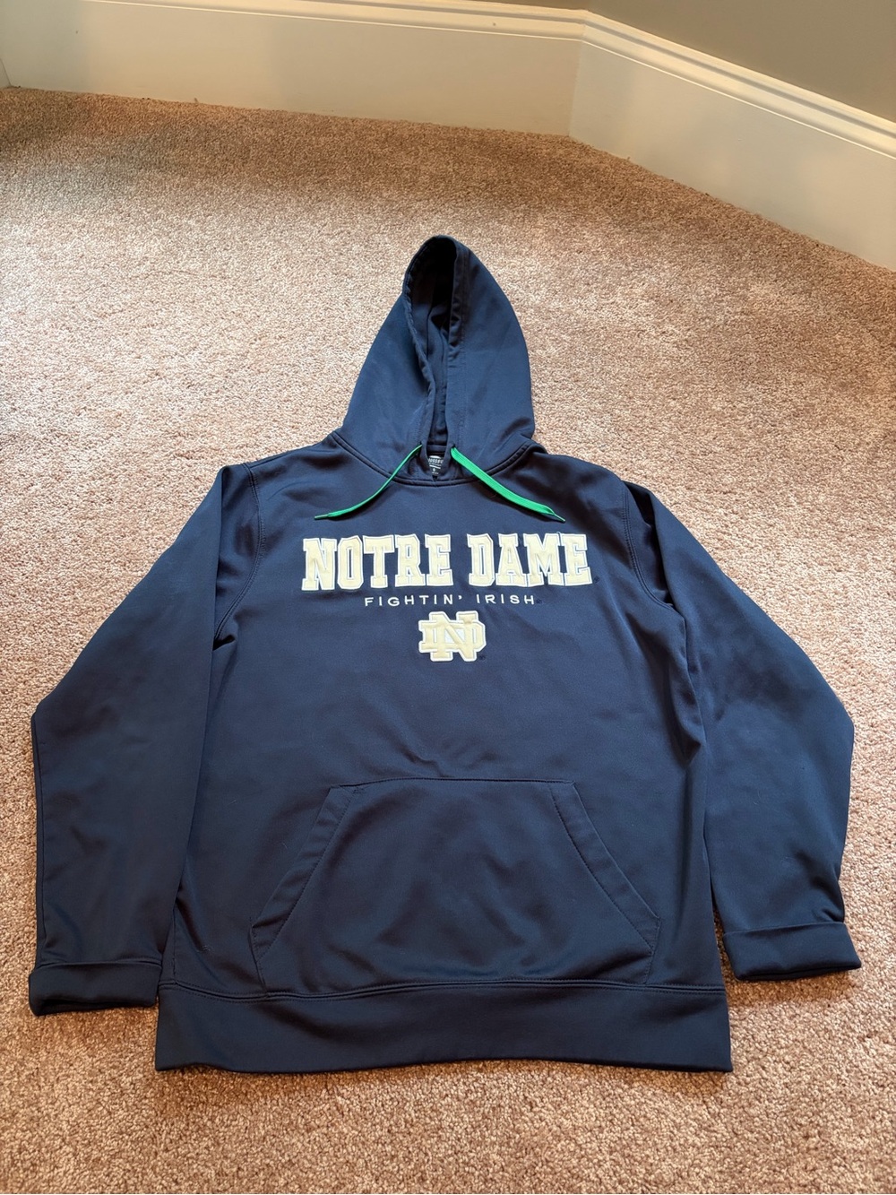 Colosseum Notre Dame Navy Hoodie with Green Drawcord